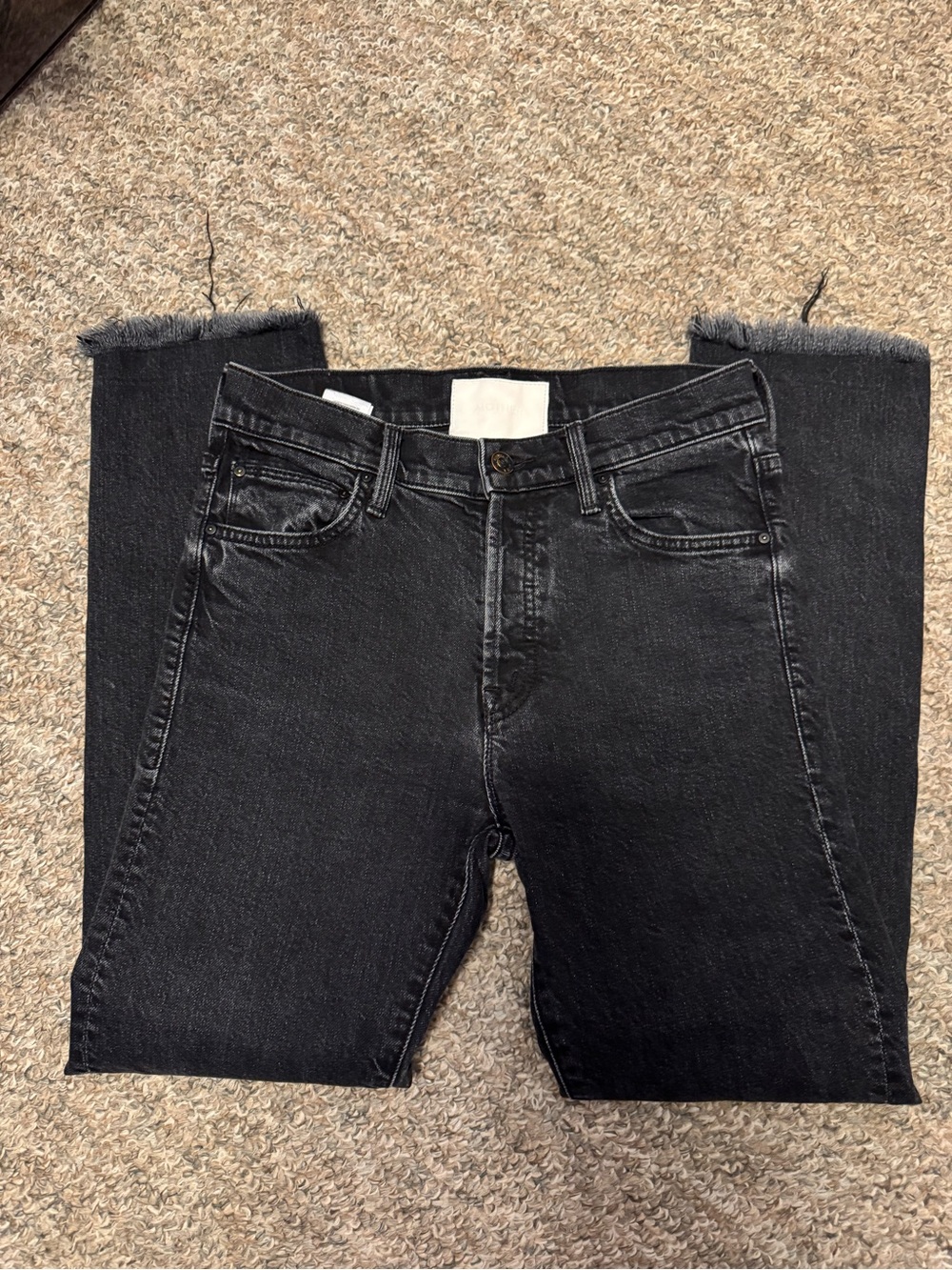 MOTHER black denim jeans - The Scrapper cuff ankle fray